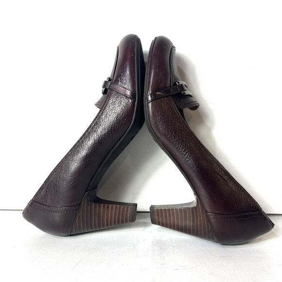 Sofft Slip On Wood Heels Brown Leather Embellished Classic Pump Women's Size 10 - Picture 5 of 11